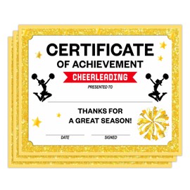 Cheerleading Certificate of Achievement, Gold Foil Blank Award Paper, Set of 25 Competition Certificates of Achievement, Recognition for Honor Student Kid Teen Adult Cheerleading, 15