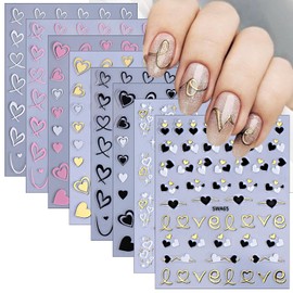 8 Sheets Valentine's Day Nail Stickers Heart Nail Art Stickers Love Heart French Tip Nail Decals Valentines Nail Design Stickers for Women Girl DIY Holiday Nail Decoration