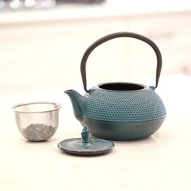 Frieling Arare Cast Iron Teapot with Stainless Steel Infuser - Teal, 40 Oz Cast Iron Tea Kettle with Infuser