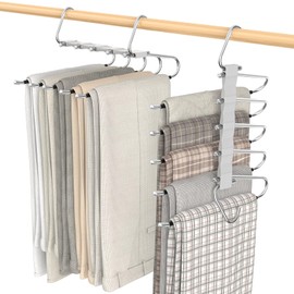 Loretoy 2 Pack Pants Hangers Space Saving, Anti-Slip Multi-Functional Pants Rack, Thickened Stainless Steel Tube, Two Hanging Modes Suitable for Jeans Trousers Skirts Scarf-Grey