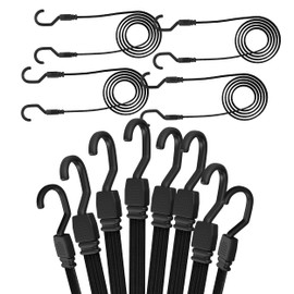 Houseables - Cordones elásticos con ganchos, correas Bungie, paquete de 4, 121,92 cm de largo, negro, plano, goma premium, acordes Bungy, amarre de carrito, cuerda de bungi para Dolly, Upcart,