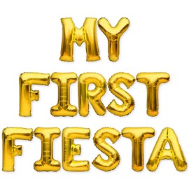 PartyForever MY FIRST FIESTA Balloons Banner Gold 1st Birthday Party Decorations Sign