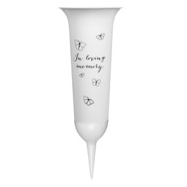 Set of 2 In Loving Memory Spiked Memorial Grave Flower Vases Graveside Memorial White