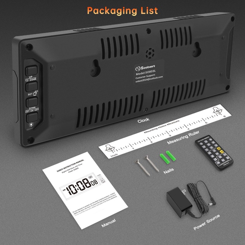 Soobest Digital Wall Clock with Seconds for Gym, Remote Countdown