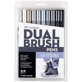 Tombow - Rotuladores artísticos con doble pincel, escala de grises, paquete de 10