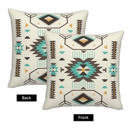 AELUTYSH Boho Southwest Pillow Covers 16 x 16 Inch Western Native American Brown Turquoise Geometry Decorative Throw Pillows Aztec Southwestern Pillowcase for Couch Bed Outdoor Decor,Set of 2