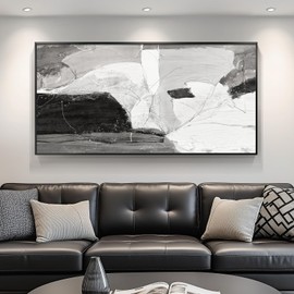 Framed Extra Large Black and White Abstract Wall Art for Living Room, Modern Gray Canvas Artworks, Minimalist Painting Prints for Dining Room Hallway Home Office Wall Decor, 30x60 Inch