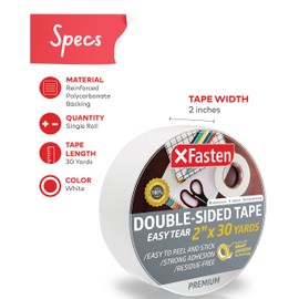XFasten Tear-by-Hand Double Sided Tape, 2-inch by 30-Yard, Easy Tear for DIY Crafts, Woodworking and Carpet Installation