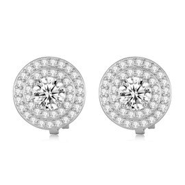 GREICHFAN Silver Cubic Zirconia Clip on Earrings for Women Round Crystal Clip Earrings Non Pierced Earrings