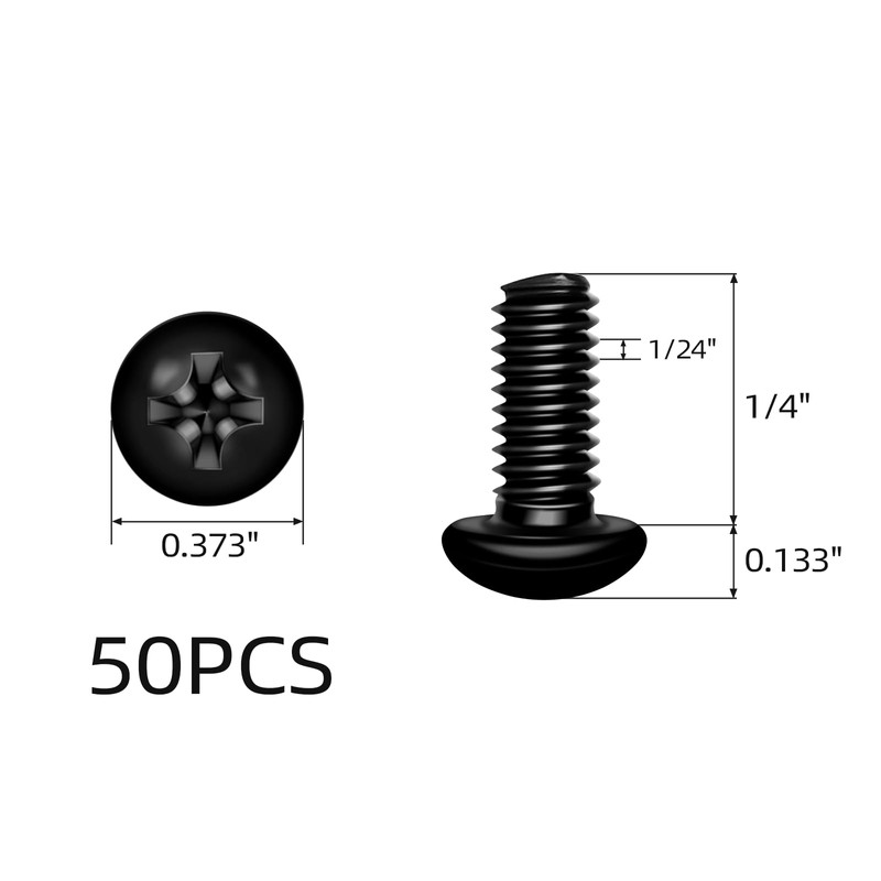 #10-24 x 1/4" Black Pan Head Cross Machine Screw, Stainless