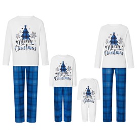 Awoscut Christmas Family Matching Pajamas Sets Christmas PJ's Letter Print Top and Plaid Pants Jammies Sleepwear (#b-7, Kids, 6 Years)