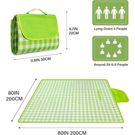 JIMITOP Outdoor Picnic Blanket, Oversized Compact Beach Mat, Extra Large Sandproof Waterproof Mat， Portable and Lightweight Blankets for Grass, Beach, Travel, Camping, Concert, Handy Tote