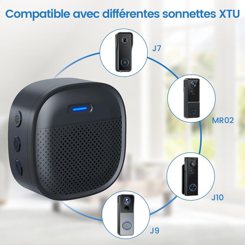 Wireless Indoor Chime for J7/J9/J10/MRo2, Reception Range 328ft, Max 110dB