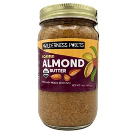 Wilderness Poets, Roasted Almond Butter - Organic, Smooth, Creamy, No Salt, Unsweetened - 1 lb (16 oz) glass jar