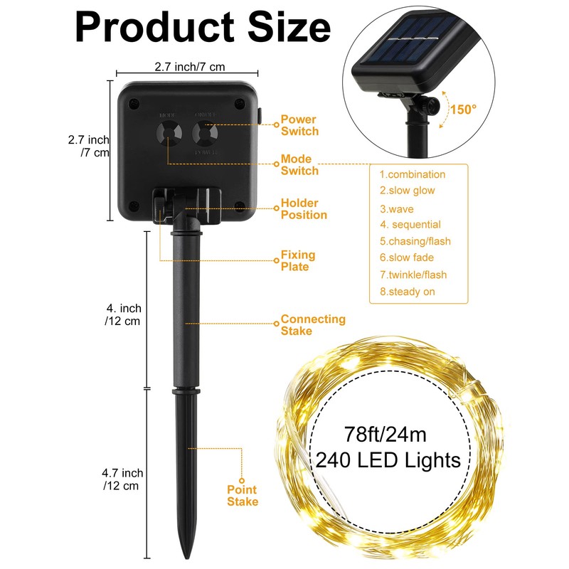 Treela 8 Pack Solar String Lights Outdoor Waterproof Each 240