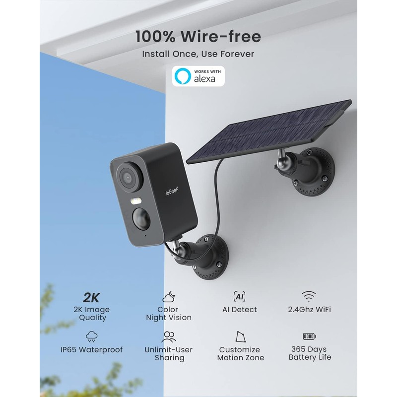 ieGeek Solar Security Cameras Wireless Outdoor Solar Panel, 2K WiFi