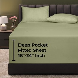 Royale Linens Extra Deep Pocket Twin Fitted Sheet Only - Sage Green Twin Size Fitted Sheet Deep Pocket - Fits 18 inch to 24 inch Thick Mattress - Fitted Sheet Only - Elastic Sheet (Twin, Sage Green)