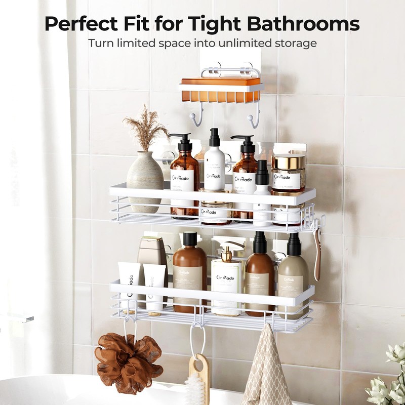 Orimade Adhesive Shower Caddy Soap Dish Holder Shelf with 5
