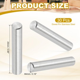 PATIKIL 4mm x 25mm Dowel Pin Stainless Steel, 30 Pcs 304 Stainless Steel Pegs Shelf Pins Rod Support Metal Fasten Elements for Shelves Furniture Fixing Component, Silver