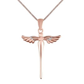 THE JEWEL ZONE Angel Wing Christ Cross Pendant Necklace 14k Rose Gold Over Sterling Silver