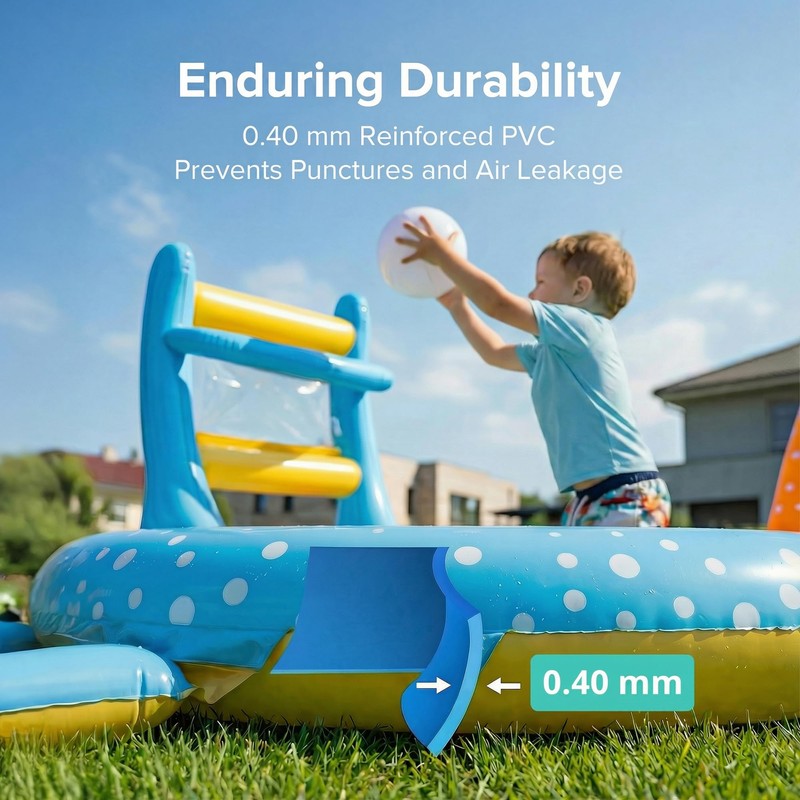 Inflatable Kiddie Pool with Dual Slides, Kids Splash Pool Play