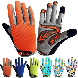 LOVMEAD Cycling Gloves Kids for Boys Girls Age 4-12, MTB Gloves Pair Outdoor Sports Road Bike Bicycle Bike Gloves Spring Summer (XL, Orange)