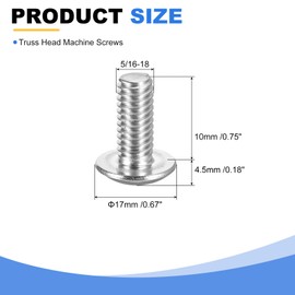 uxcell 5/16-18 x 3/4" Truss Head Phillips Machine Screws, Full Thread, Phillips Drive, 304 Stainless Steel 18-8, Bright Finish, Quantity 10