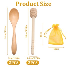 4 PCS Honey Spoon Honey Dipper Honey Spoon Wooden Honey Stick Wooden Honey Spoon Easy to Clean Comes with a Gold Storage Bag for Stirring Honey Tea Coffee Jam and Wedding Party Gifts