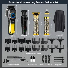 Set de Cortadoras de Pelo Gvfyye Maquina Inalámbricas con Pantalla LED y 34 Peines, Dorado
