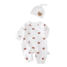 Babyfond 1 Pack Newborn Baby Short Sleeve Bodysuit Grow Bodysuit with Hat,100% Cotton Toddler Bodysuits One-Piece for Baby Boys and Girls (White, 1-3 Months)