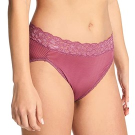 Vanity Fair Women's Flattering Lace Ultimate Comfort Hi-Cut Panty 13280, Berry Glaze Stripe, 7