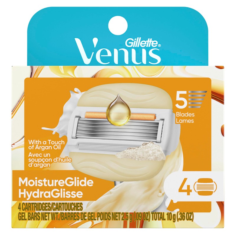 Venus MoistureGlide Women's Razor Blades, With Built-in Shave Gel Bars,