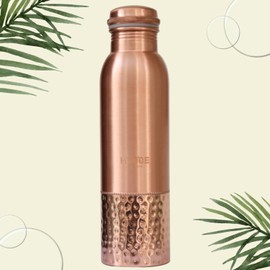 HYGGE 34oz (1L) Pure Copper Water Bottle – Leak-Proof Ayurvedic Copper Bottle for Drinking – Half Hammered Design – Ideal for Yoga, Gym, Fitness & Outdoor – Natural Wellness Benefits