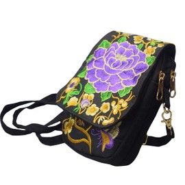 Handmade Women's Small Cute Boho Canvas Crossbody Camera Bag Cell Phone Purse with Floral Embroidery