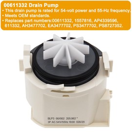 00611332 Dishwasher Drain Pump Motor by SupHomie - Compatible with Bosch Kenmore Replaces 611332, AP4339596, PS3477702