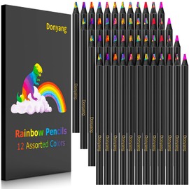 48-Pack Rainbow Colored Pencils, Stocking Stuffers for Kids, Gifts for Teen Girls 4 5 6 8 9 10 11 12 Year Old, Fun Party Favors, Cute Office Desk Accessories, Black Wooden Pencils for Coloring Drawing