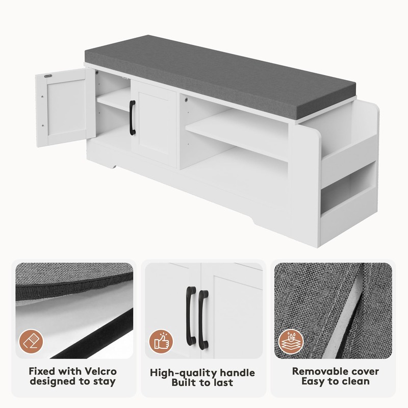 GRUSIGN 39.6" Shoe Storage Bench with Cushion, Entryway Shoe Cabinet,