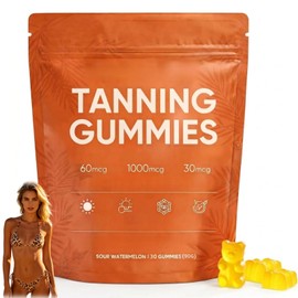 Gummies Autoabbronzante, 30 gomme per abbronzare la pelle, miscela beta-C-arotene e L-Ycopene, migliora la pelle naturale