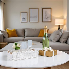 CubesLand Scalloped Edge Decor Basket for Living Room, Home, Bathroom, 2SAME SIZE Paper Rope Basket, Toilet Storage Baskets for Over Toilet Storage Shelf, Cozy Woven Baskets Both Storage&Decor, White