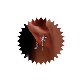 Yheakne Boho Crystal Moon Star Earrings Gold Rhinestone Star Stud Earrings Sparkly Star Crescent Earrings Cz Star Ear Claw Earrings Jewelry for Women and Girls