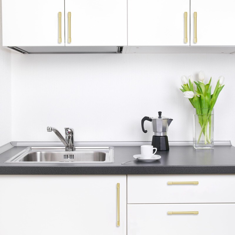 POVEFONK 10 Pack 5inch(128mm) Brushed Brass Kitchen Cabinet Handles Knurled