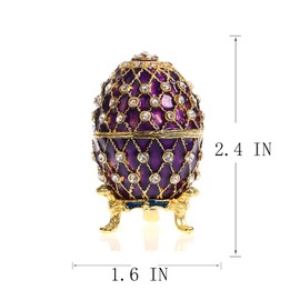 YU FENG Faberge Egg Trinket Box Hinged Jewelry Ring Holder Collectible Figurine Boxes Decorative Egg Crystals (purple)