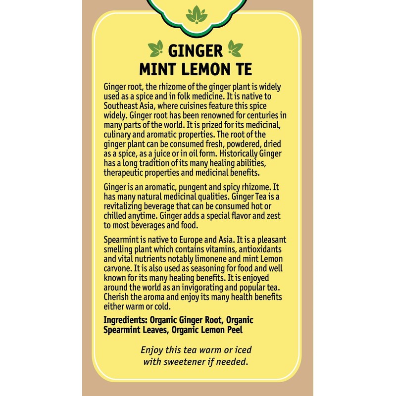 Herbal Cup Ayurveda Ginger Tea, No Caffeine Organic Herbal Teas