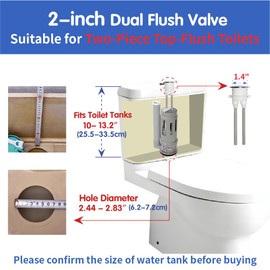 Ulinlo Pouly 2-Inch Dual Flush Valve Repair Kit for 2-Piece Toilet, Includes 8" Height Flush Valve, 1.4" Threaded Button, Fill Valve, Gasket, Bolts. Suitable for 2-Piece Top-Flush Toilets