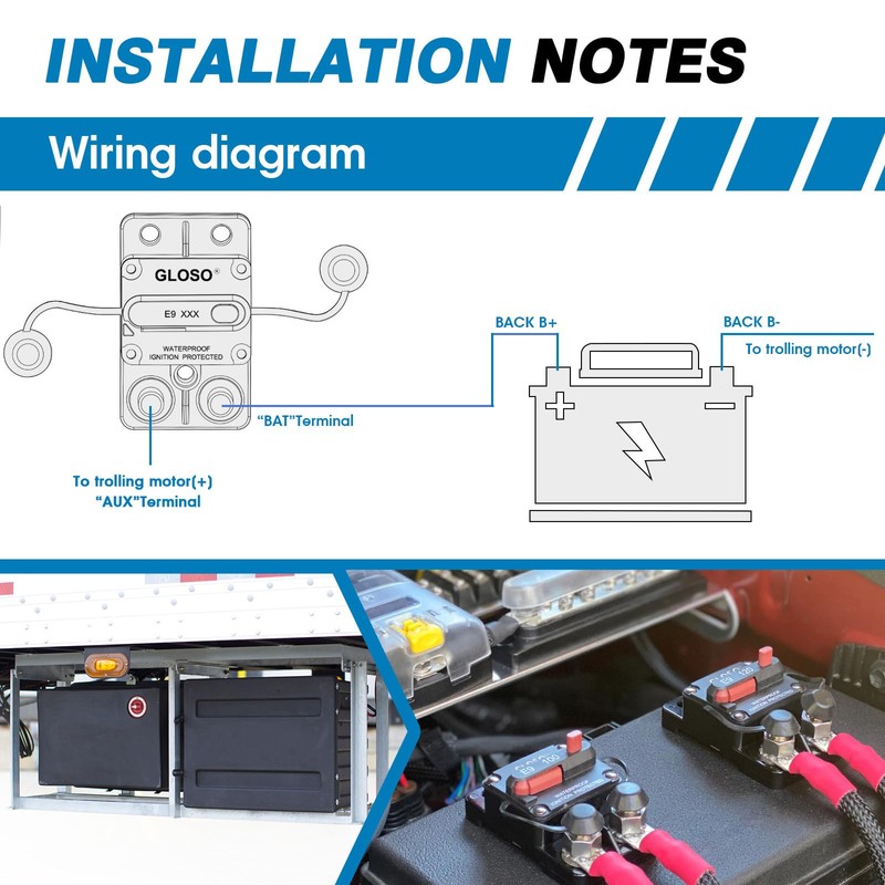 GLOSO Circuit Breaker Manual Reset Waterproof Boat Truck Automotive Marine