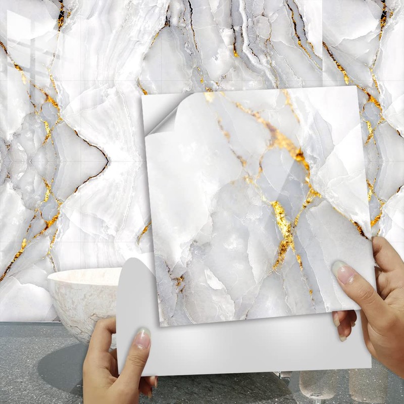16 pegatinas de azulejos con patrón de mármol para decoración