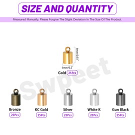 150Pcs 6 Color 5×9mm Brass Cord End Cap with Loop Ring Kit, Leather Ends Caps, Column End Cap Terminators, Leather Cords Ends Bead Cap for DIY Earrings Jewelry Making