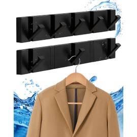 SPIEASSE Waterproof Black Wall Hooks - 2 Pack Modern Foldable Towel Hooks for Bathrooms, Coat Hooks Wall Mounted - Stylish, Durable, and Easy to Install