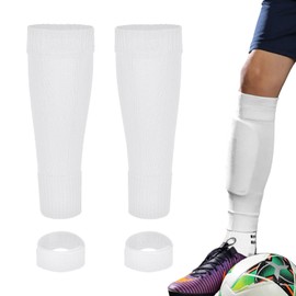 Linkidea Kids Soccer Leg Sleeve with Shin Guard Straps, Easy to Put On for Child, Compatible with Shin Guards and Grip Socks, Best Alternative to Soccer Athletic Socks for Child 6-8 Years (White)