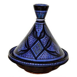 Moroccan Handmade Serving Tagine Ceramic With Vivid colors Original 8 inches Across Blue